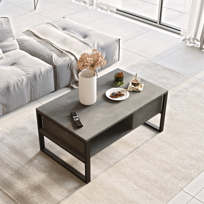 Hanah Home Ml34-Rg Mesa de Centro con Estantes y Estructura Metálica Plata Hanah Home Ml34-Rg Mesa de Centro con Estantes y Estructura Metálica Plata